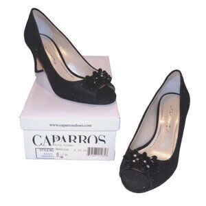 CAPARROS Black Glimmer high heel open toe pumps shoes Women's 8 B NEW with box